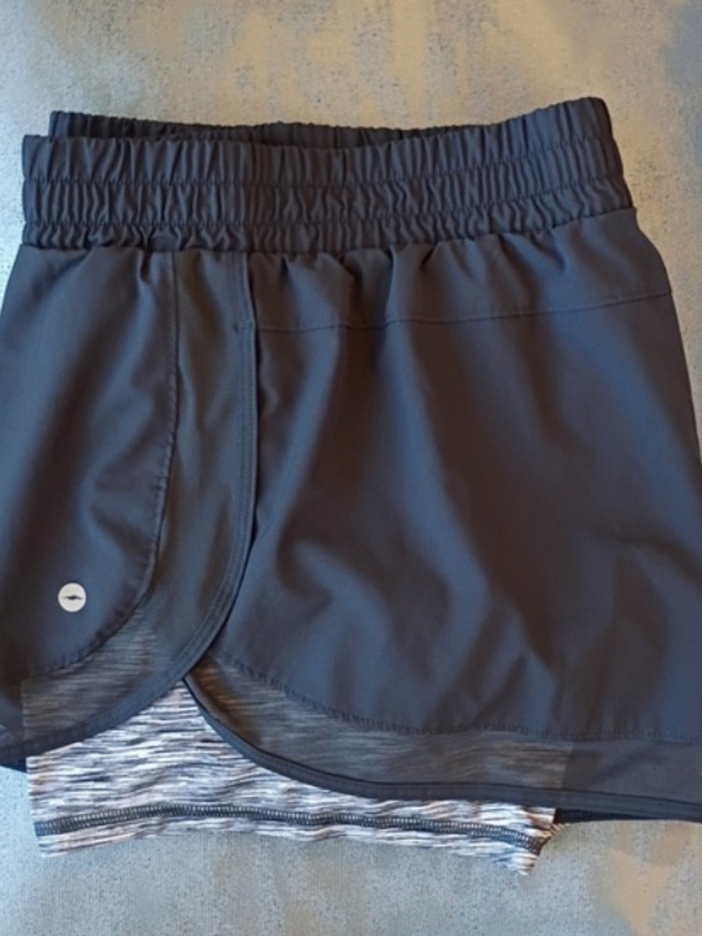 Avia Women's Charcoal Layered Athletic Shorts with Heathered Inner Liner Large